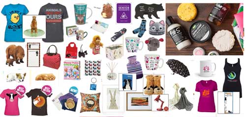 Some examples of the kind of new items you might find in animal charity website fundraising gift shops