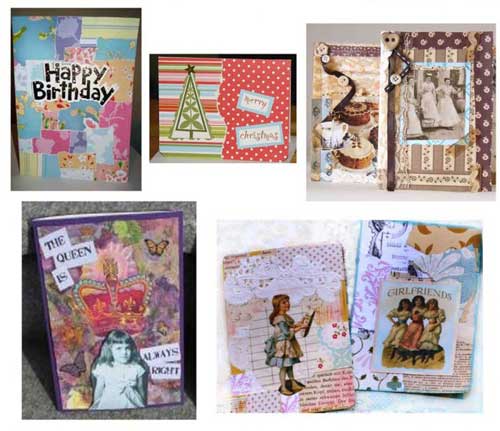 Recycle Christmas cards, other greetings cards, gift tags and wrapping paper, into new collage cards like these
