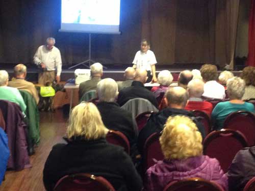 Me doing a fundraising presentation and talk at a local U3A group about animal rescue. You can see the dogs needing homes I brought on the left