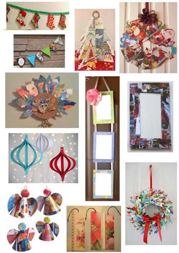 Decorations and other items you can recycle Christmas cards, other greetings cards, gift tags and wrapping paper into