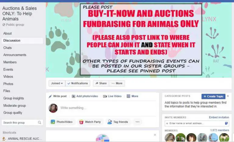 The Auctions & Sales ONLY: To Help Animals group, where buy-it-now or instant sales and auctions in aid of animal charities and rescues, are welcome to be publicised.